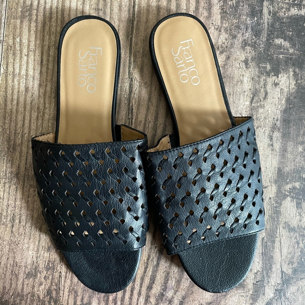 FRANCO SARTO Womens 'Giver' Black Leather Sandals